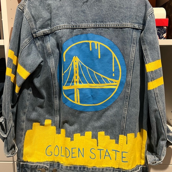 Wren + Glory NBA collad, hand-painted denim jacket - Picture 1 of 3